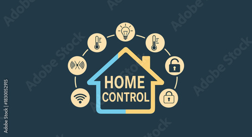 Smart home control interface with connected technology icons