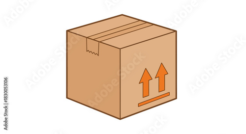 Isometric cardboard box with arrow symbols for packaging and delivery themes