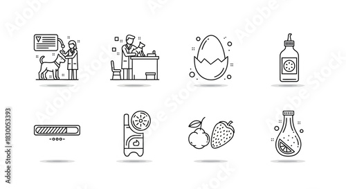 Veterinary clinic and food icons in minimal outline style