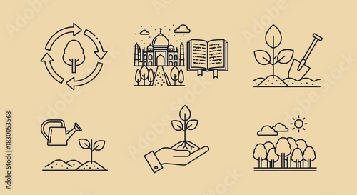 Eco-friendly growth and sustainability: linear nature and agriculture icons