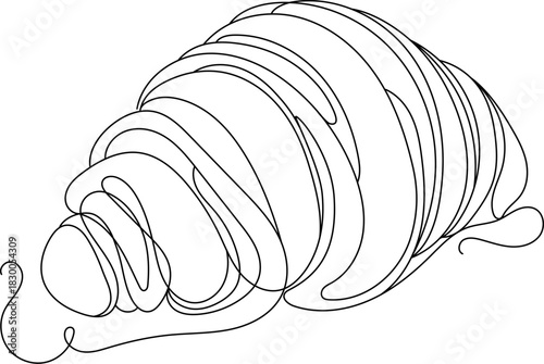 Minimalistic line art croissant. Elegant continuous black outline illustration. Perfect for bakery logos, cafe branding, packaging, prints, and modern food designs.