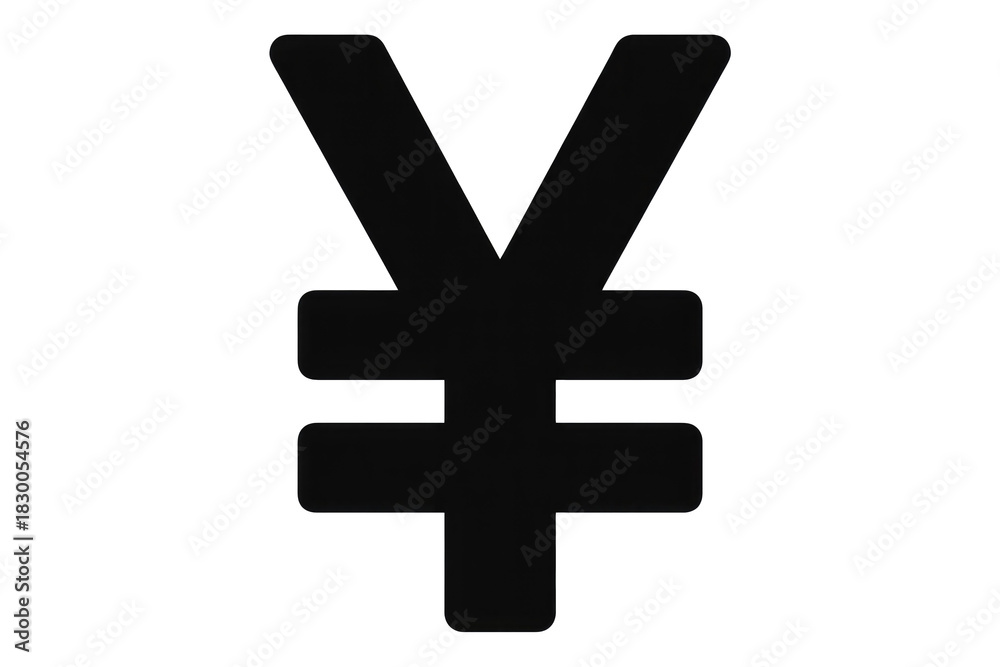 Fototapeta premium A stark black Yen/Yuan currency symbol stands prominently against a dark green backdrop, representing Asian finance and economy. background removed