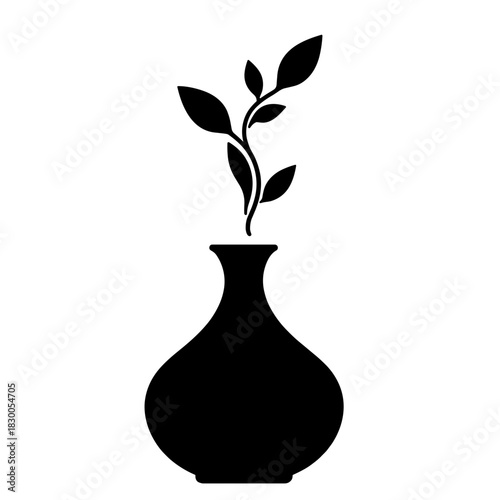Silhouette of vase with plant leaves, botanical essence and nature concept in simplicity