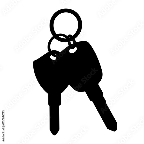 Silhouette of car keys with keychain on white background, auto accessory and driver protection concept