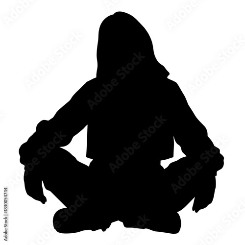 Silhouette of woman sitting cross-legged in casual wear, modern fashion and minimalism concept