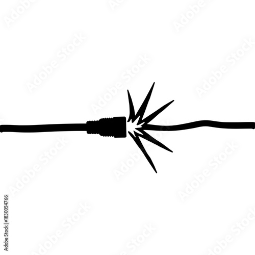 Silhouette of electric spark from broken wire, electrical hazard and fire risk in safety awareness