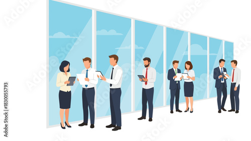 Business professionals networking and collaborating in a modern office setting