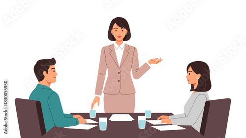 Business meeting with team at conference table in office setting