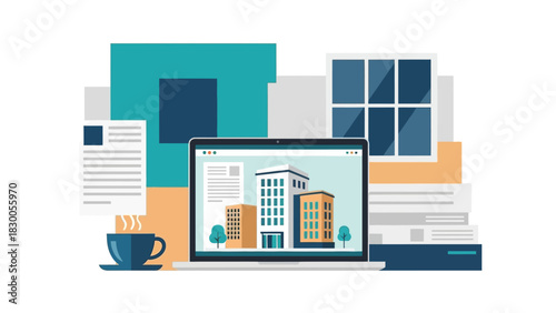 Modern workspace concepts with minimalist architecture and technology