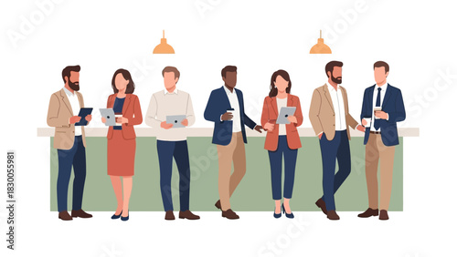 Casual team meeting at coffee break in modern office setting