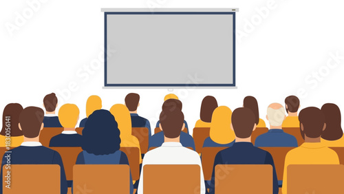 Audience watching presentation in modern seminar room