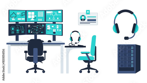 Modern control room setup with monitors and communication equipment for efficient operations