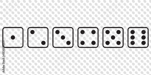 Game dice icons in outline and filled vector styles. Gambling and board game symbols with dots and cubes 