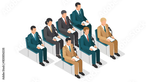 Isometric business meeting with diverse professionals in conference setting