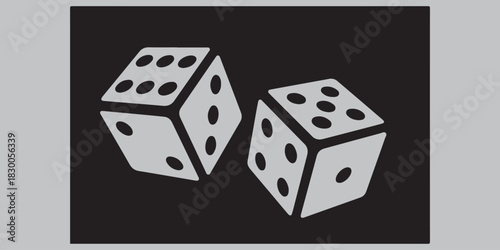 Game dice icons in outline and filled vector styles. Gambling and board game symbols with dots and cubes 