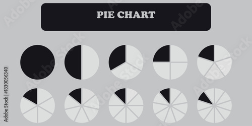 Percentage infographics flat elements. Round diagrams icons for infographics from 0 to 100 percent. Circle graph loading progress templates. Green, grey color fill divided pie charts indicators.
