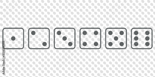 Game dice icons in outline and filled vector styles. Gambling and board game symbols with dots and cubes 