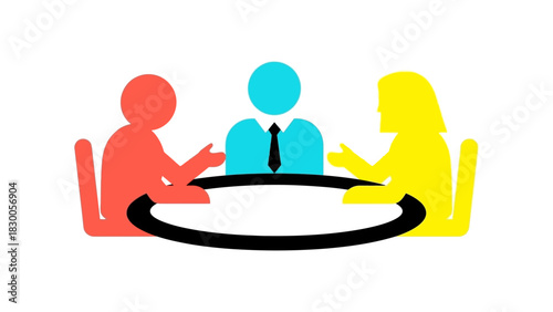 Colorful meeting silhouette: business discussion at round table