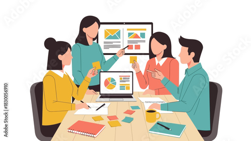 Team collaboration and strategy meeting in modern office setting