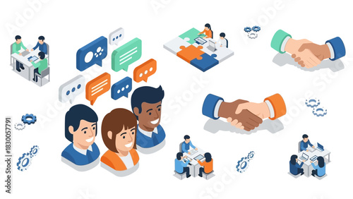 Collaborative teamwork and communication in isometric business design
