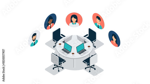 Isometric office team collaboration concept with diverse professionals