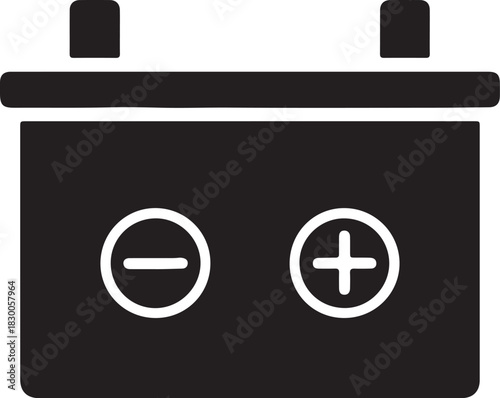 Automotive car battery icon illustration representing electrical power, energy storage, vehicle maintenance, and charging technology.