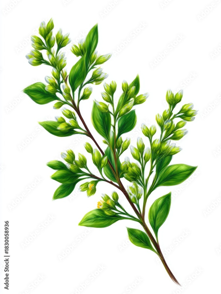 Obraz premium Botanical Illustration of Budding Branch