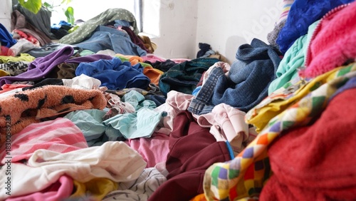 Recycling of clothes. Sorting of textile waste