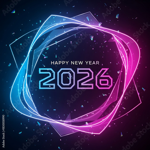 Happy new year 2026 neon light frame celebration background