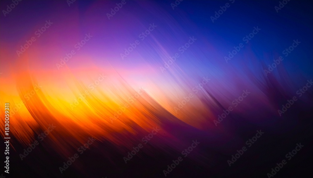 Naklejka premium Abstract black dark background with blurred colorful shapes, featuring vivid orange, purple, and blue tones, creating a mysterious, dynamic, and artistic atmosphere, perfect for design projects, digit