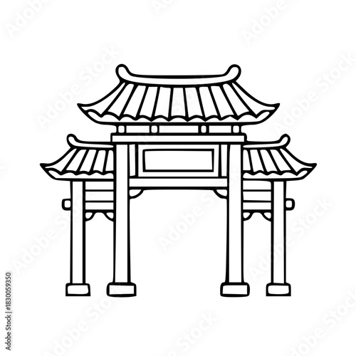 Traditional asian ceremonial gate pavilion illustration