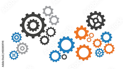Colorful gear wheels on white background for technology concepts