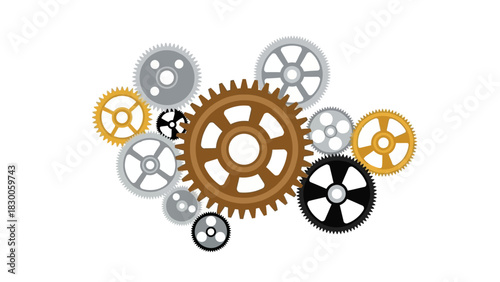 Colorful gear wheels in motion: industrial engineering concept design