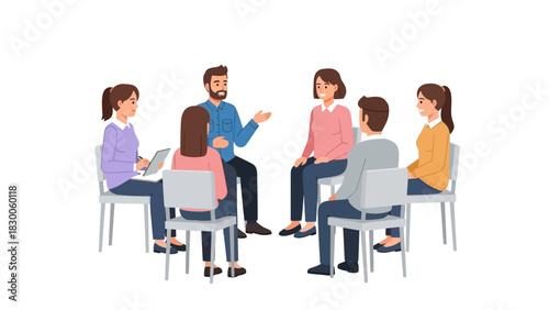 People engaged in group discussion meeting in casual setting