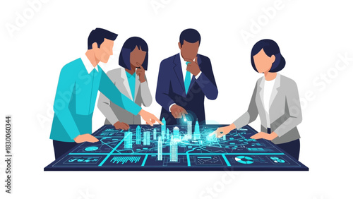 Team collaboration in modern business with digital interactive display