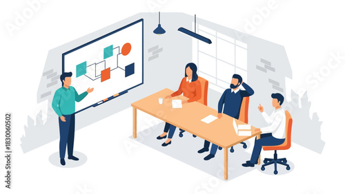 Wallpaper Mural Office team discussing presentation in modern isometric meeting room Torontodigital.ca