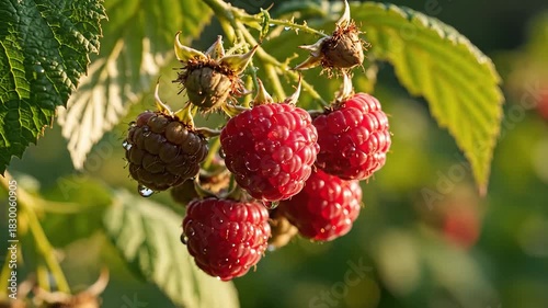 Fresh Raspberries on the Vine A CloseUp Look at Summers Bounty.