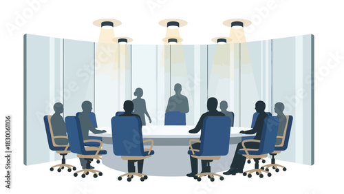 Business meeting in modern conference room with professional team discussion