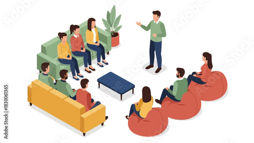 Engaging team meeting in modern office setting with diverse group interaction
