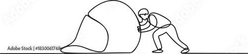 Person Pushing Boulder Continuous Line Drawing Illustration