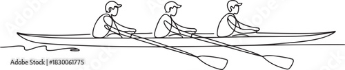 Rowing Team in Boat Continuous Line Drawing