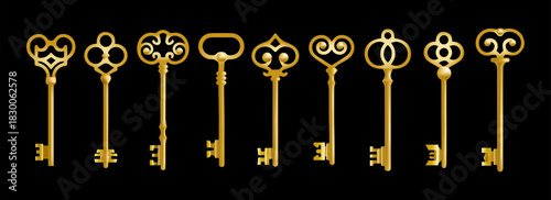 3D golden antique keys