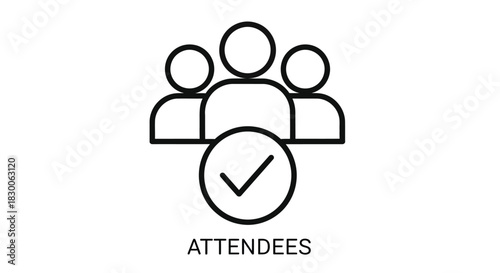 Simple line art icon depicting a group of people with a checkmark below