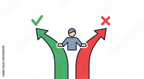 A person at a crossroads facing a choice between a correct and incorrect path