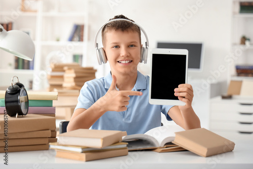 Teenage boy with headphones...