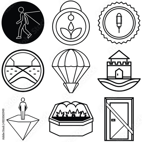 Circular flat icon of a person walking away symbolizing departure or progress