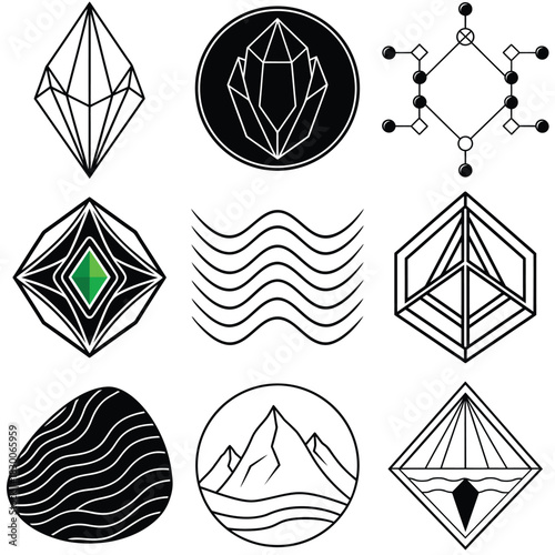 Abstract geometric clear quartz crystal logo design