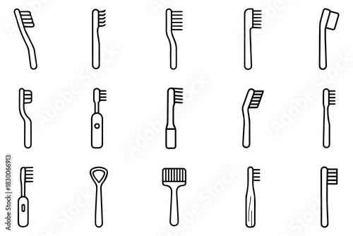 Toothbrush vector line illustration . Dental brush set icon.Vector illustration