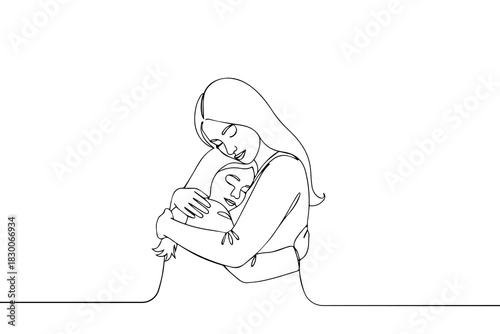 Daughter Embracing Mom in One Line Drawing for Mother's Day Concept