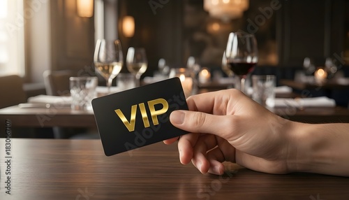 Hand Holding Vip Card in Restaurant Setting Displaying Exclusivity